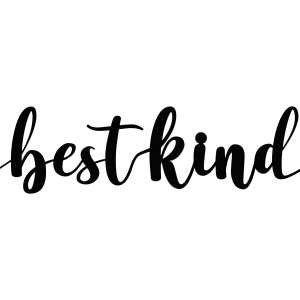 The image shows a black, laser-cut steel wall art piece with the phrase 'best kind' in a flowing, cursive script. The letters are elegantly designed with smooth, connected strokes and swirling ends. The piece is rectangular, approximately 30 inches wide and 6 inches tall, and is displayed against a white background. The design has a sleek and modern appearance, ideal for adding a touch of elegance to any room.